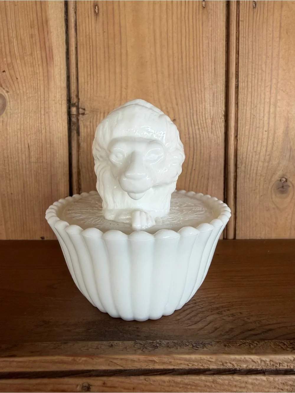Vintage Westmoreland White Milk Glass Lion on Nest Basket Dish